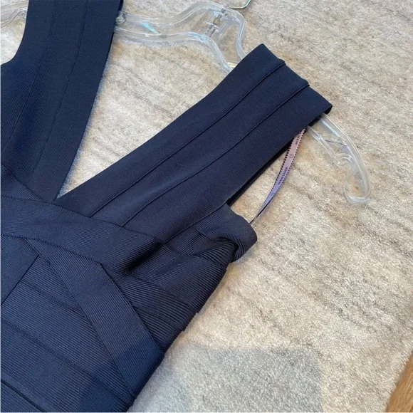 Herve Leger v-neck sleeveless bandage mini dress midnight blue navy sz XS EUC - Picture 7 of 8